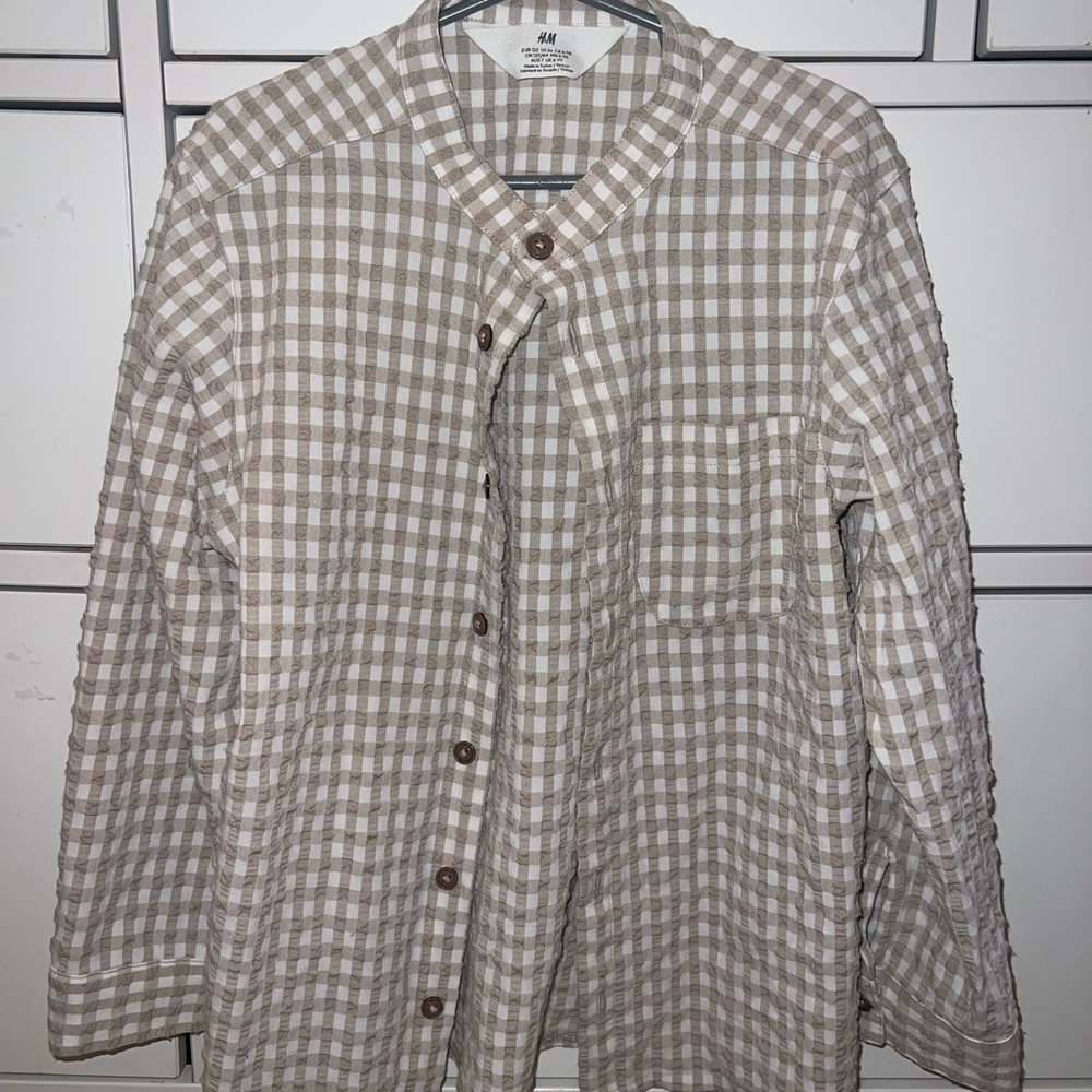 H&M Men's Beige and White Plaid Shirt